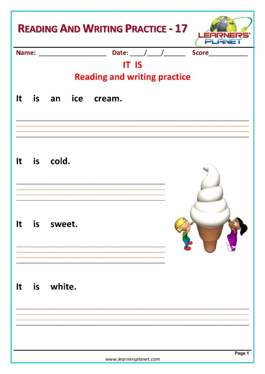 Reading and writing printable worksheets for kg